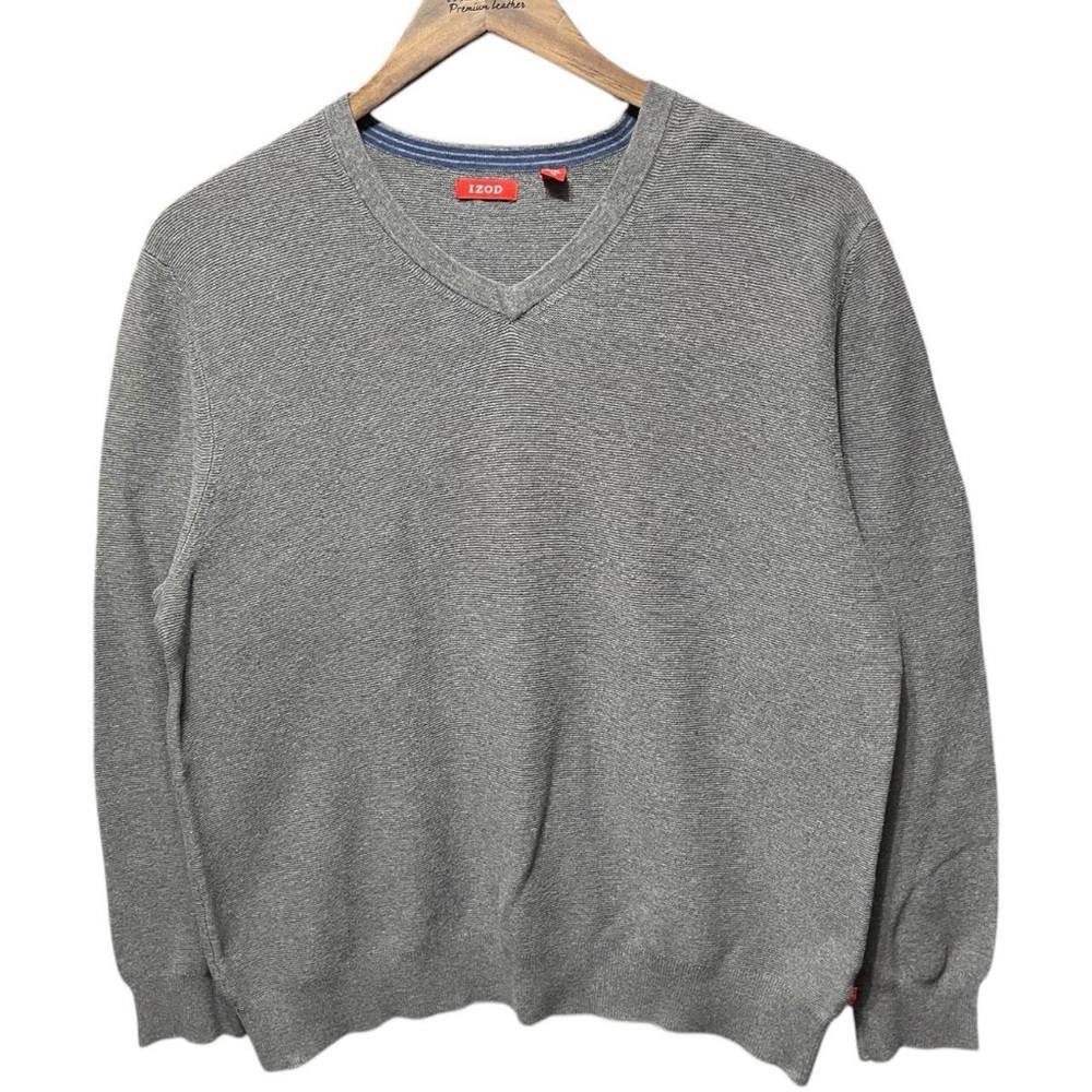 plain blank gray long sleeve V-neck Izod casual fall winter work formal sweater